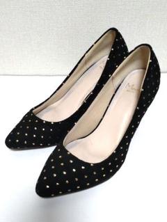 【美品】Menue ポインテッドトゥ 8cmヒール パンプス スエード スタッズ