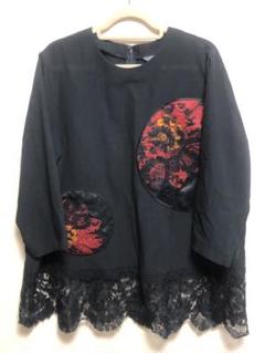 トクコプルミエヴォルチュニックフルーツ刺繍果物黒ブラック長袖刺繍