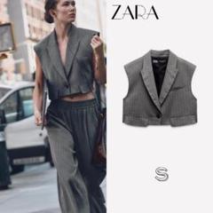 ZARA ショート丈 フラップベスト ピンストライプ
