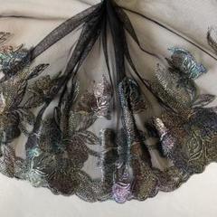 薔薇オーロラ刺繍チュールレース　1m　N-63