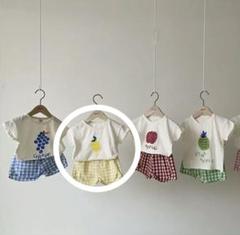 韓国子供服 セットアップ 黄色 レモン ブロックチェック