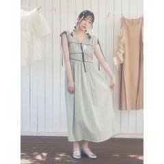 THE COTTON V NECK GATHER DRESS（MINT）