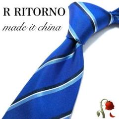 【極美品】RITORNO ネクタイ ブルー 青 スカイブルー ストライプ 光沢