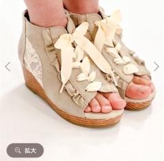ベージュ オープントゥ サンダル【19センチ】