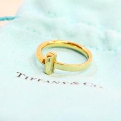 ▲K18 ティファニー Tiffany＆Co K18YG Tワン ナローリング