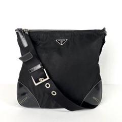 美品 PRADA プラダ ショルダーバッグ 三角ロゴ ナイロン レザー ブラック