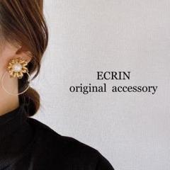 【#1353】パール　フラワー　フープ　ハンドメイド　アクセサリー　ピアス