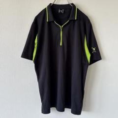 OAKLEY ハーフジップポロ　ブラック　スカル刺繍XL