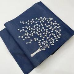 名古屋帯】夏帯 絽 駒刺繍 萩 紺鼠色 薄物 盛夏 くすみカラー