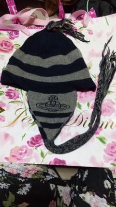 ヴィヴィアンウエストウッドニット帽 ネイビーとグレー ヴィヴィアンウエストウッド(VIVIENNE WESTWOOD)|ロゴ刺繍ニット