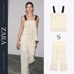 【新品】ZARA ZW COLLECTION パッチワーク刺繍入り パンツ XS ZARA - ZARA ザラ パッチワーク刺繍入りパンツ ZW COLLECTIONの