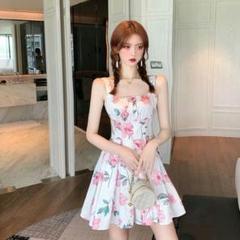 小清新フレンチの花柄ワンピース女性のスリムスカート2020夏キキョウスカート