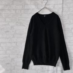 【ユニクロ】カシミヤ 黒 Vネック長袖ニットセーター レディース a2763