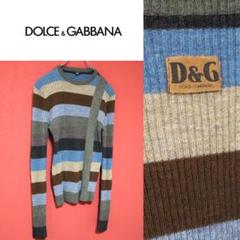 【美品】DOLCE&GABBANA ボーダー切替 背面ロゴデザイン ニット