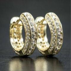 フープピアス キュービックジルコニア CZダイヤモンド ゴールド Fin