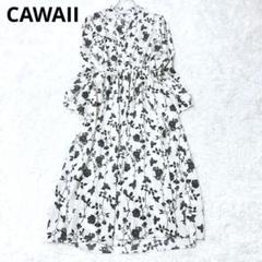 カワイイ　ロングワンピース　フレア　長袖　花　バラ　柄　リボン　きれいめ　上品