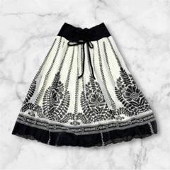 【PENNS NECK】ペンズネック　フレアースカート　リーフ柄　シフォン