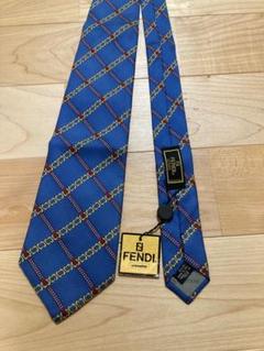 タグ付　FENDI 青 チェック柄 シルクネクタイ イタリア製