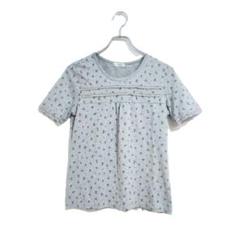 爽やか 半袖カットソー グレー L かわいい ガーリー 花柄 レース 薄手