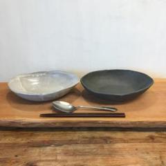 いちか様専用 新品 陶器 陶芸作家 ブラウンとグレーのカレー皿2枚A