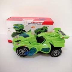 恐竜 変形ロボット 車 おもちゃ 光音付き グリーン