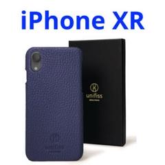 iPhone XR ケース ワイヤレス充電 PU レザー カバー ネイビー