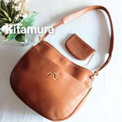 美品 キタムラ キャメル レザー ショルダーバッグ 鞄 茶色