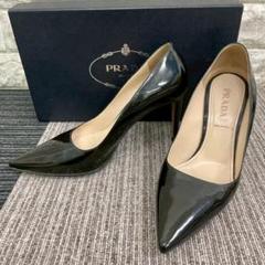 ［良品］PRADA プラダ　ハイヒール　黒／ブラック25cm PRADA プラダ パンプス ブラック ピンヒール 22.5cm サテン 中古