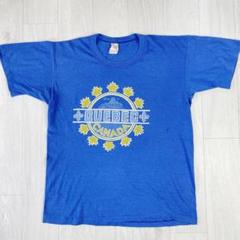 90s　カナダ製　シングルステッチ　プリントTシャツ　ブルー　Lサイズ相当