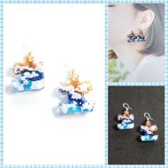 No.1483-D　ジグソーパズル☆空・雲☆ピアス・イヤリング