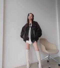 fiction tokyo ウォッシュレザーブルゾン ブラック ウォッシュレザーブルゾン /Faux Leather Blouson | FICTION TO