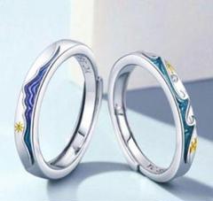 j34☆2個セット☆星 川☆山リング☆ペアリング 男女ペアハンドメイド447箱付