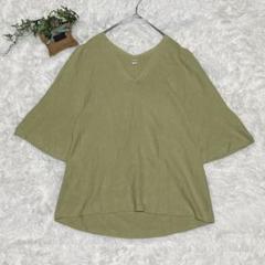UNIQLO【M】コットンフレアスリーブセーター 5分袖 Vネック 綿100%