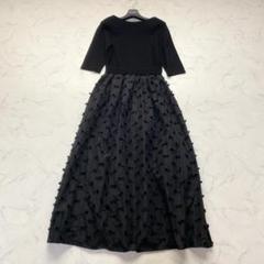 ESTNATION ニットコンビワンピース 切替 リボン 黒