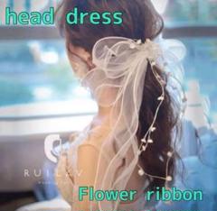 ヘアアクセサリー　ウエディング　ヘッドドレス　結婚式　リボン　レース　可愛い　白
