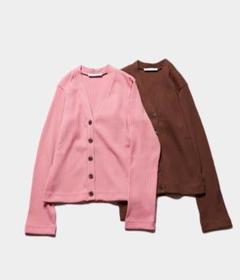 PHEENY Pe/C random rib cardigan ピンク　美品のサムネイル
