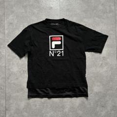 ヌメロヴェントゥーノ　Tシャツ　ティアード　フリル　ブラック　S N°21 numero ventuno / ヌメロ ヴェントゥーノ ロゴ プリント