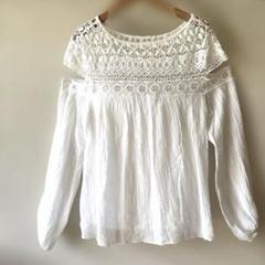 BAILEY ベイリー/刺繍 ホワイトオフショルダーシャツ長袖ブラウス/サイズM