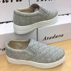 お洒落グレー!!新品 24.5cm 厚底 スリッポン gray 白 無地 婦人