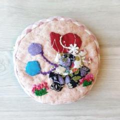 ★ハンドメイドパッチワーク丸型ミニポーチ♡小銭入れ♡風船とスーちゃん♡ピンク★