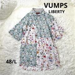 VUMPSヴァンプス アシンメトリーセミワイドカラー半袖シャツ RED