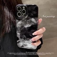 マーブル 黒 墨 iPhone15Plus スマホケース メンズ 【前回完売】