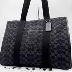 極美品✨ コーチ ラージ スミス トートバッグ シグネチャー デニム A4 黒色