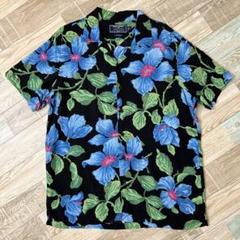 90s POLO SPORT ポロスポーツ 花柄 開襟 レーヨン ブラック L