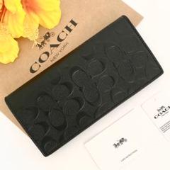 21 新品 COACH コーチ 長財布 メンズ エンボス ブラック 黒