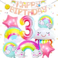 誕生日 飾り付け 3歳 虹の風船 バルーン レインボー 雲 ハッピーバースデー
