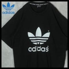 【希少】アディダス 90s Tシャツ ビッグプリント トレフォイルロゴ 黒 L