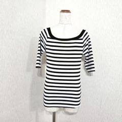 moussy　スクエアネックボーダーカットソー　五分袖　ストレッチ（1）