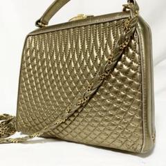 美品✨ BALLY バリー キルティング がま口 ハンドバッグ ショルダー 金色