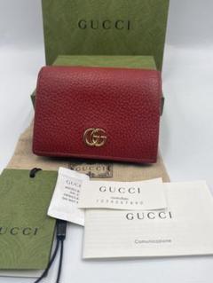 美品‼️ グッチ マーモント 二つ折り財布 GGロゴ金具 レザー 赤